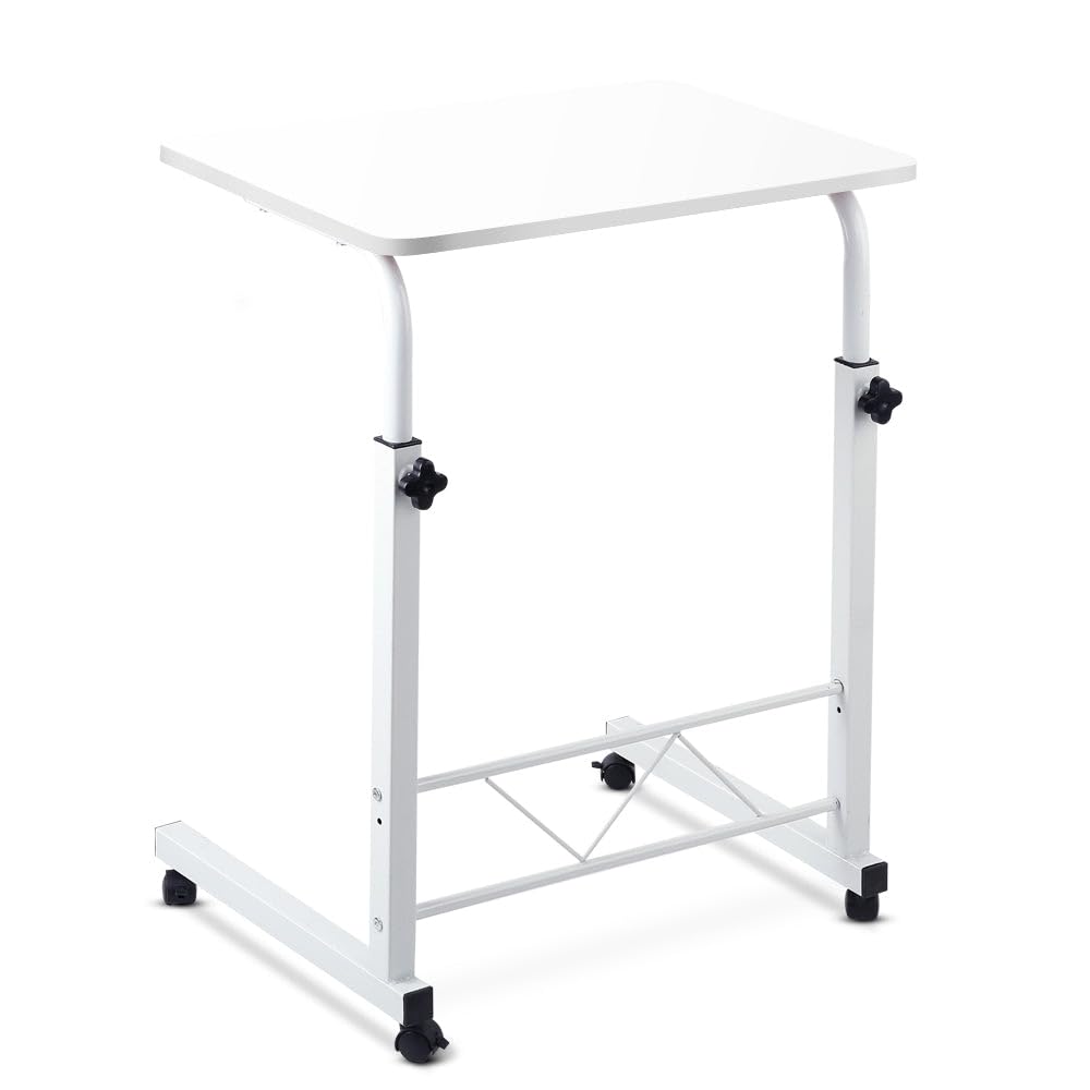 60 cm White Height-Adjustable Bedside Laptop Table