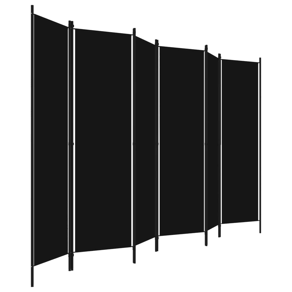 300 × 180 cm 6-Panel Black Fabric Room Divider