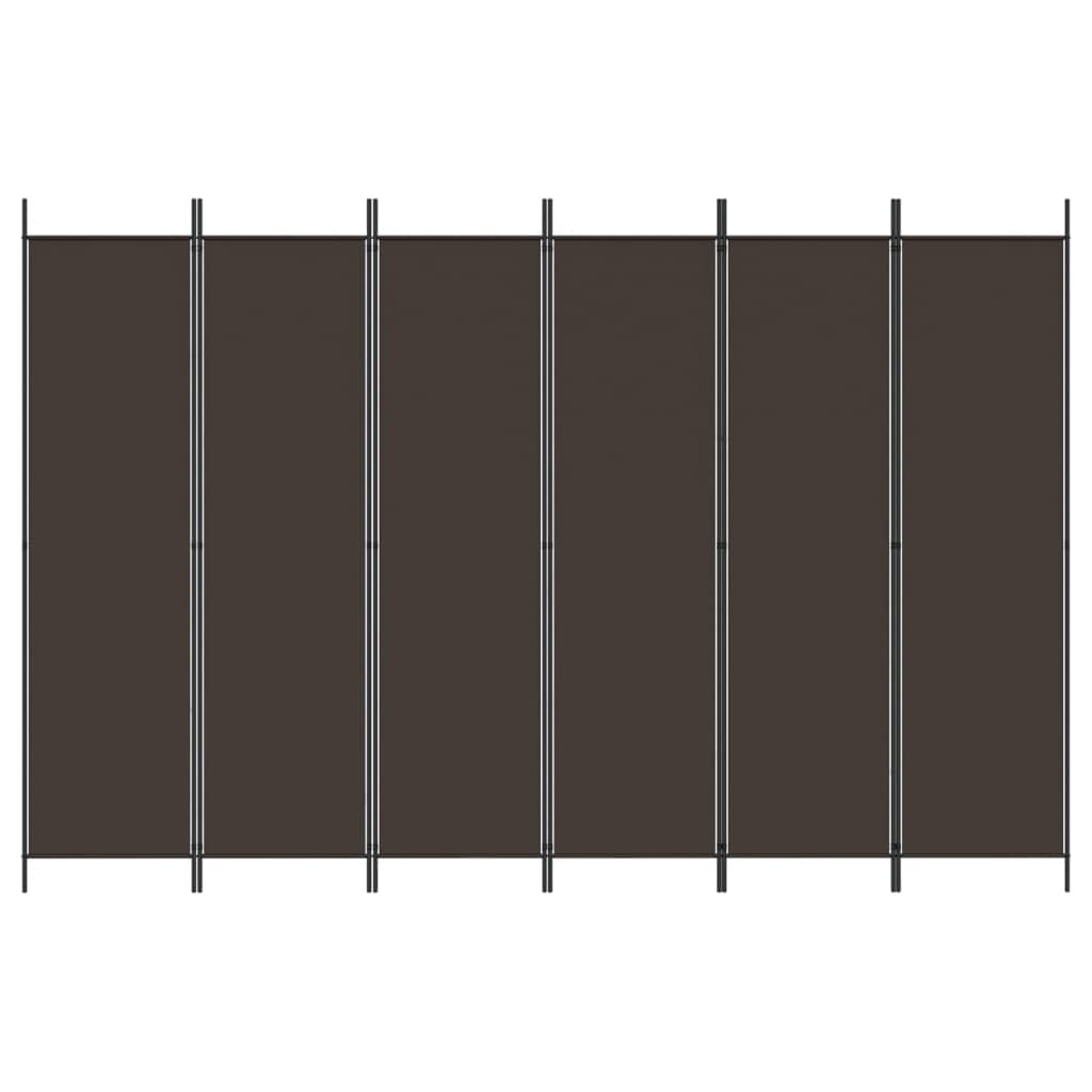6-Panel Brown Fabric Folding Room Divider