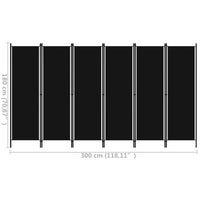 300 × 180 cm 6-Panel Black Fabric Room Divider