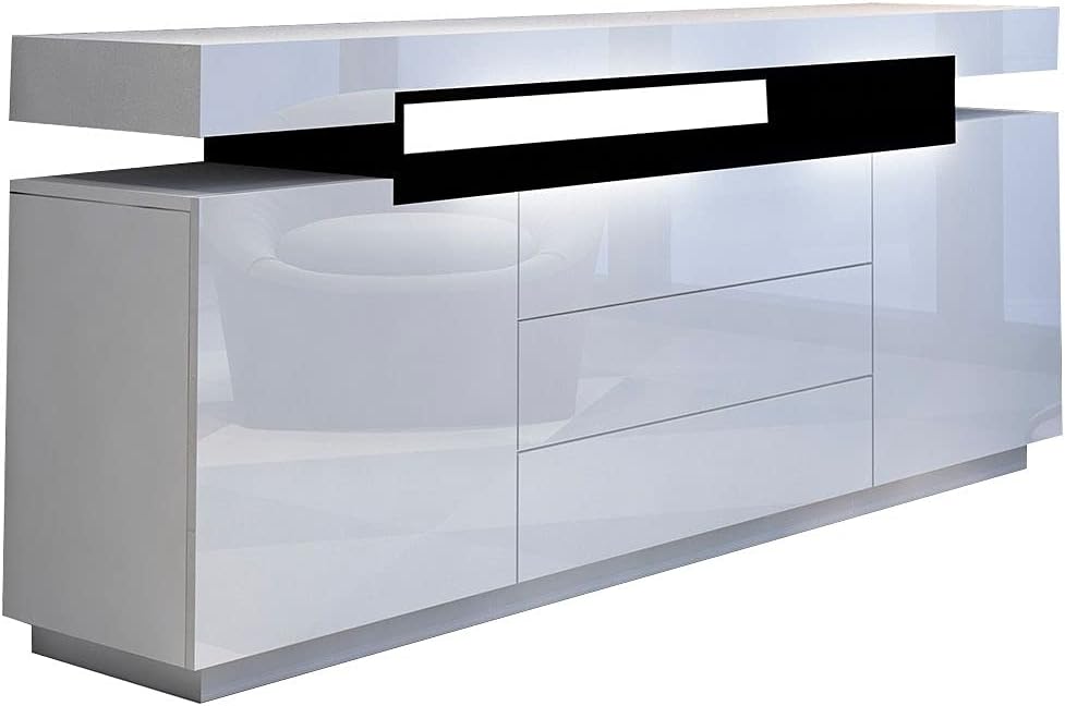 160 cm High-Gloss White Sideboard with 2 Doors & 3 Drawers