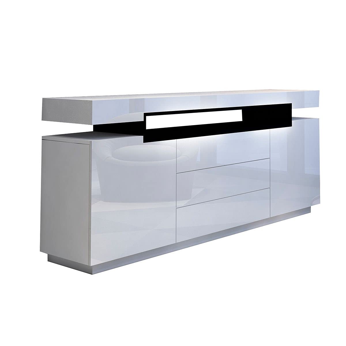 160 cm High-Gloss White Sideboard with 2 Doors & 3 Drawers