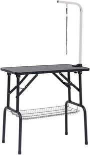 Foldable Pet Grooming Table with Adjustable Arm & Storage Basket