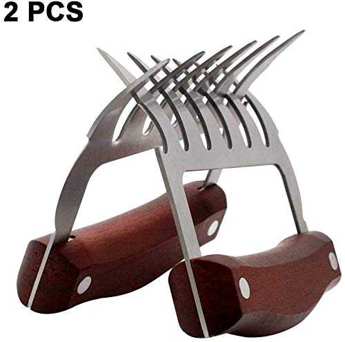 Bear Claws, Meat Shredder Claws Food-Grade Stainless Steel Turkey Lifter with Wooden Handle for Carving Shredding Lifting (1 Pair Annatto Color)