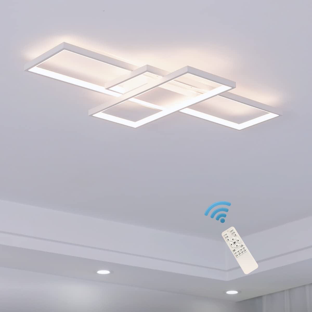 Ceiling Light Dimmable LED Chandelier with Remote Control,Modern 50W 3-Layer Square Ceiling Lamp Acrylic Flush Mount Ceiling Lights Fixtures for Bedroom Dining Living Room Kitchen(White)