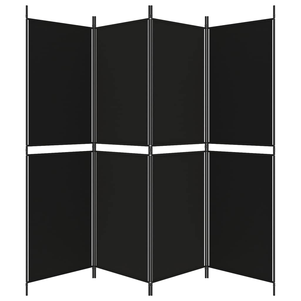 200 × 180 cm 4-Panel Black Fabric Room Divider