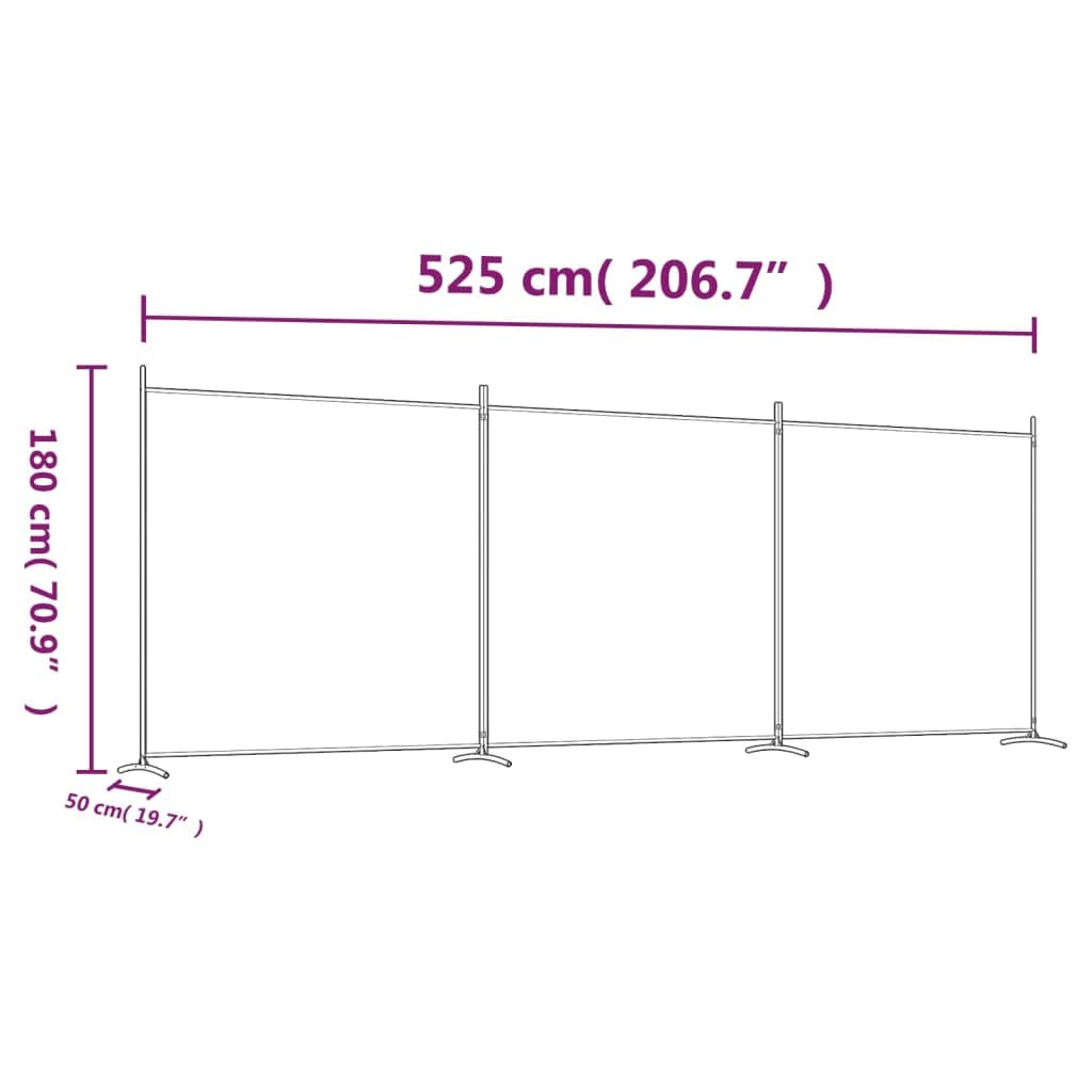 Black 3-Panel Fabric Room Divider – 525 × 180cm