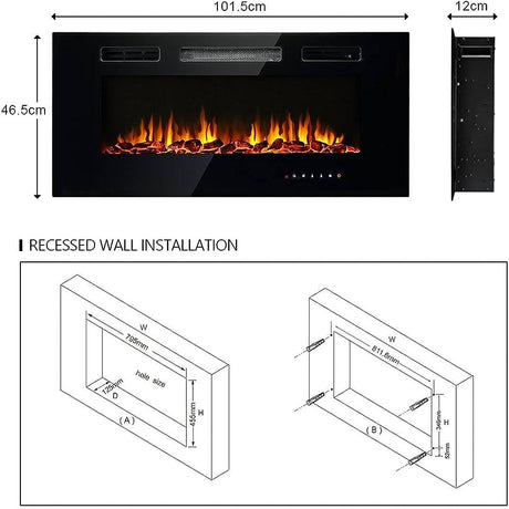 2-in-1 40 Inch Wall Recessed Mounted Electric Fireplace Heater 900/1800W w/5 Flame Settings