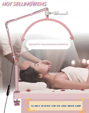Led Half Moon Nail Desk Lamp,16inch Half Moon Lash Lamp for Lash Extensions,20W Eyelash Light Half Moon with 3 Color Dimmable,Beauty Desk Lamp with Phone Holder for Skincare Beauty Salon (Pink)
