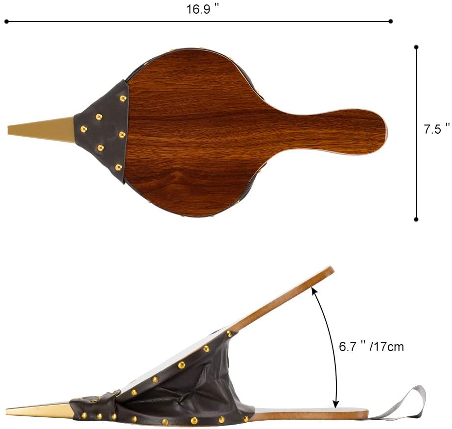 Fireplace Bellows 17"x7.5" Large Wood Air Blower Cast Nozzle for Outdoor Camping BBQ Grill Chimney Hand Bellow Pump Pit Barbeque Fire Tools Accessories with Hanging Strap