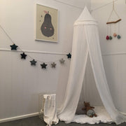 Soft White Hanging Bed Canopy with Tassels for Girls, Boys, Kids Rooms, Beds or Cribs. Nursery Decoration, Sheer Drapes for Child, Play, Reading or Hideaway Princess Tent