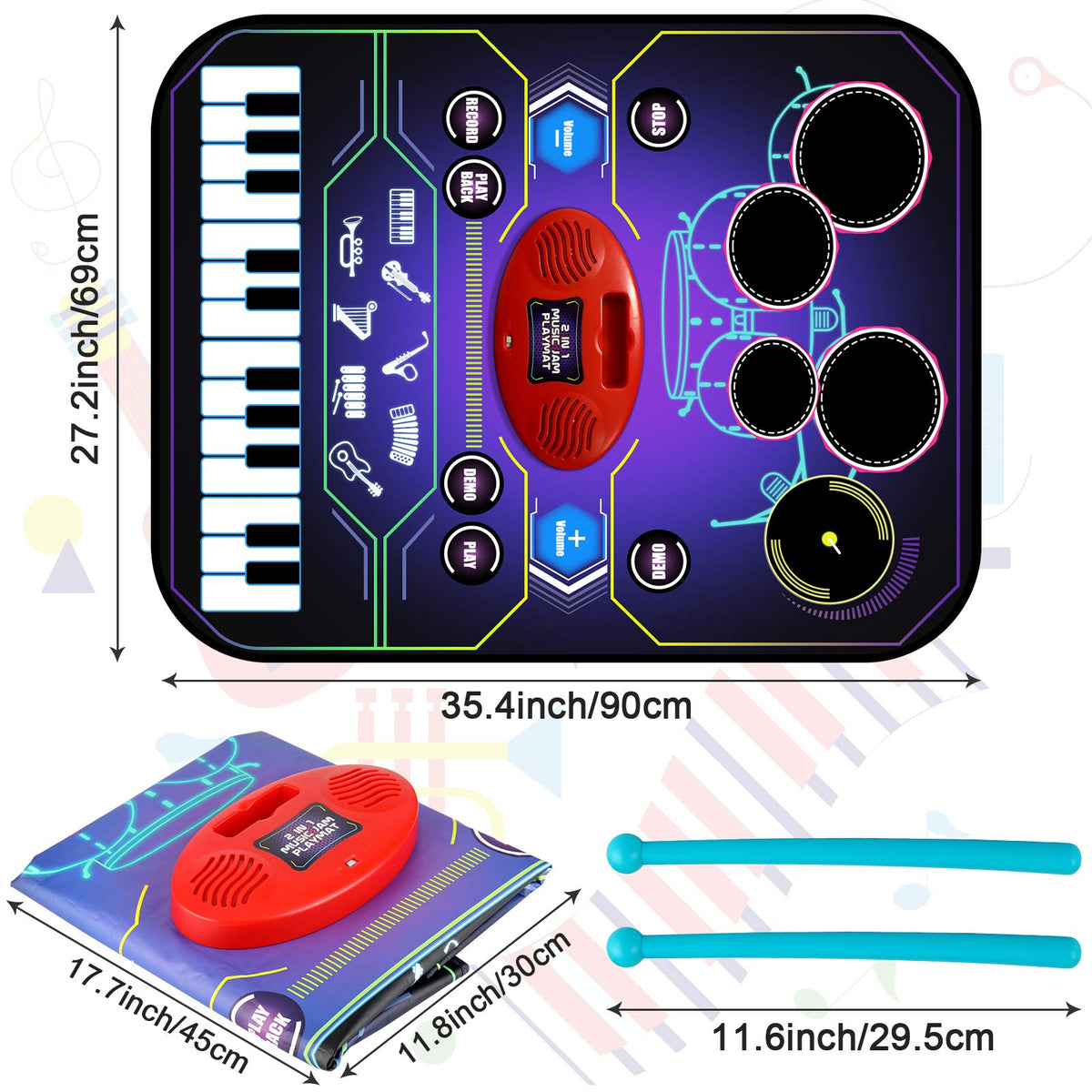 2-in-1 Music Playmat with Drum & Keyboard Piano Combo