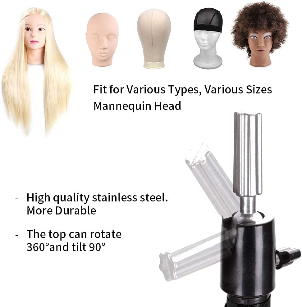 Wig Stand Tripod Mannequin Head Stand Heavy Duty Wig Stand Tripod Cosmetology Mannequin Wig Stand for Styling(Black Tripod With Tray,Maximum Height 55 Inches，Mannequin Head Not Included)