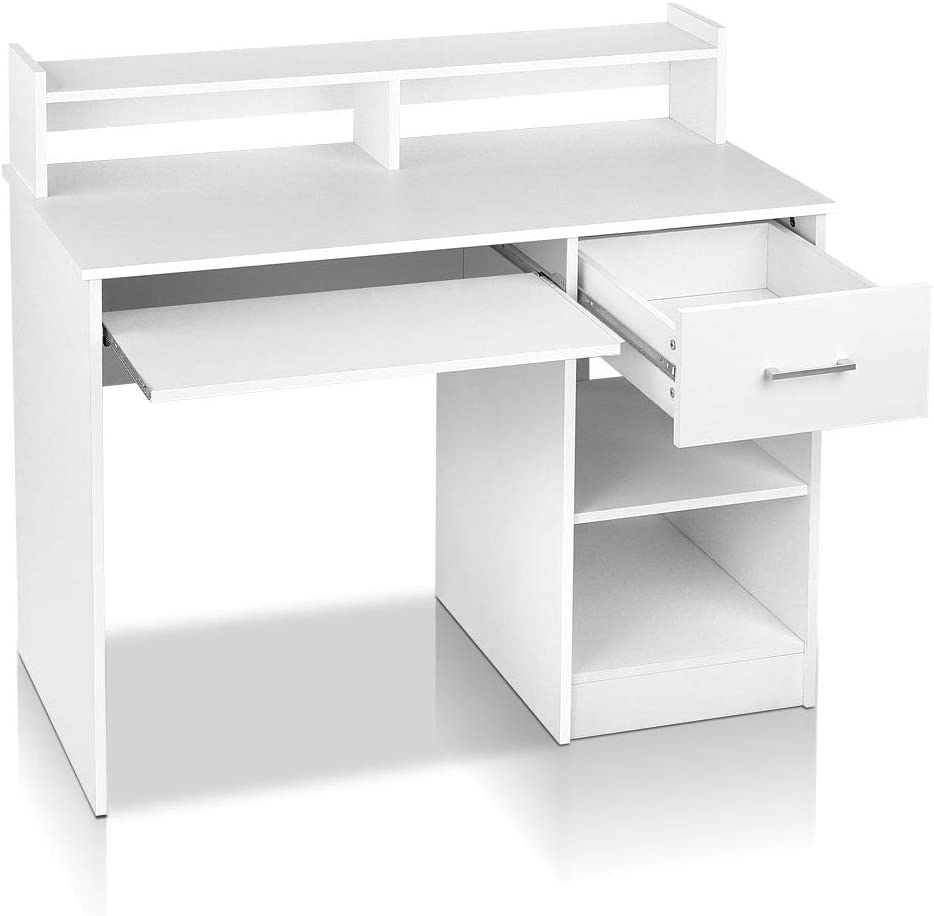 White Computer & Study Desk with Book Display Shelf