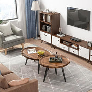 2-Piece Round Coffee Table Set – Wood Finish