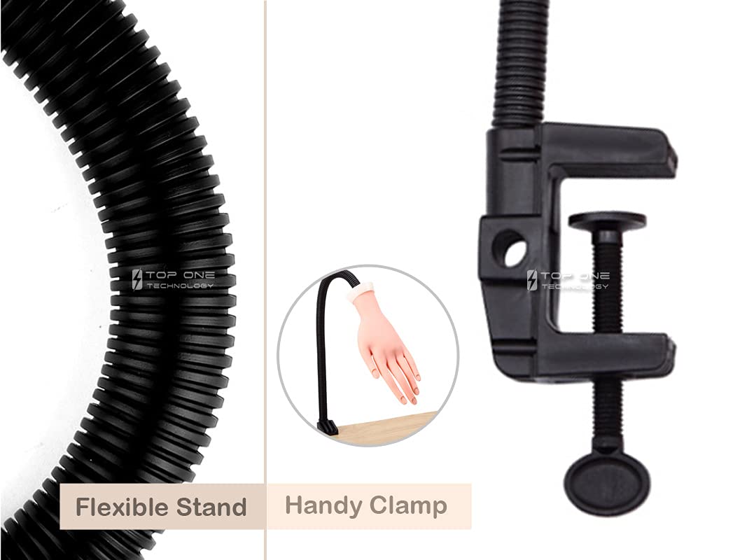 Nail Art Soft Practice Hand with Flexible Stand Desk Clamp, Beauties Factory Moveable Training Hand Trainer Practice Kit False Hands For Nail Design Practice Tool