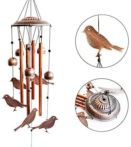 Bird Wind Chimes-4 Hollow Aluminum Tubes -Wind Bells and Birds-Wind Chime with S Hook for Indoor and Outdoor
