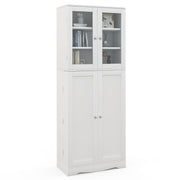 161.5 cm White Pantry Cabinet with Glass Doors & Door Racks