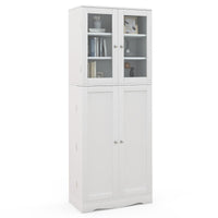 161.5 cm White Pantry Cabinet with Glass Doors & Door Racks