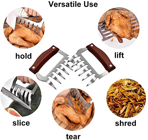 Bear Claws, Meat Shredder Claws Food-Grade Stainless Steel Turkey Lifter with Wooden Handle for Carving Shredding Lifting (1 Pair Annatto Color)