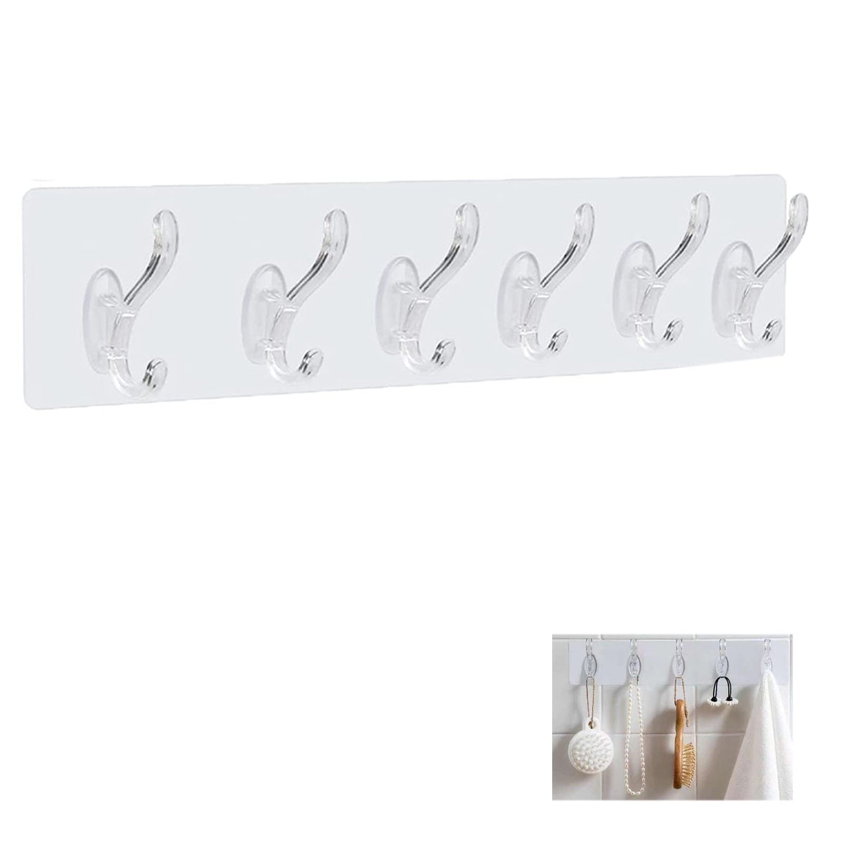 Transparent Self-Adhesive 6-Hook Rail