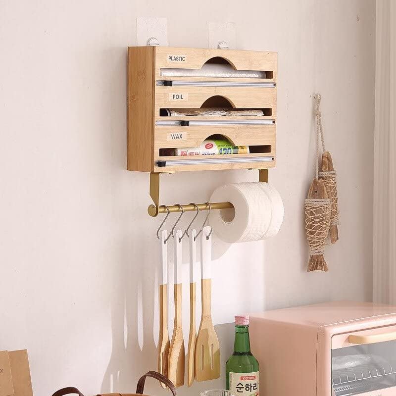 3-in-1 Bamboo Wrap Dispenser with Sliding Cutters
