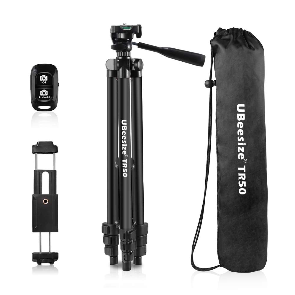 Phone Tripod, UBeesize 50’’ Extendable Lightweight Aluminum Tripod Stand with Universal Cell Phone/Tablet Holder, Remote Shutter, Compatible with Smartphone & Tablet & Camera.