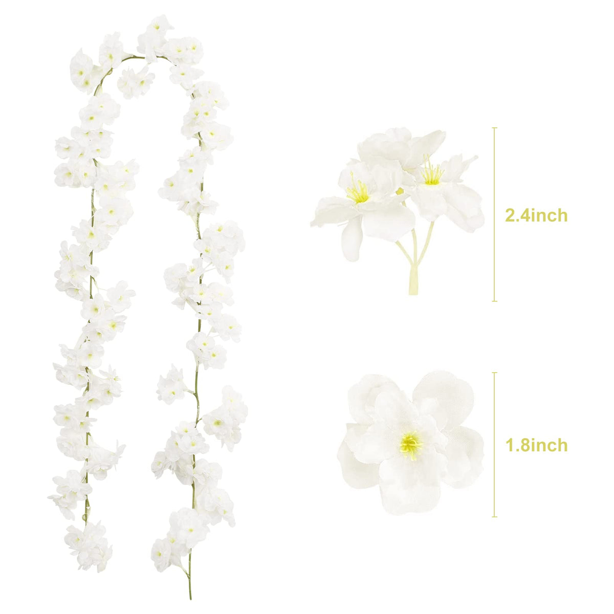 White Artificial Cherry Blossom Garlands – 4 Pack, 7.2m Total
