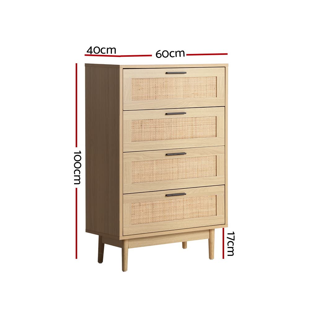 4-Drawer Rattan Tallboy Storage Cabinet