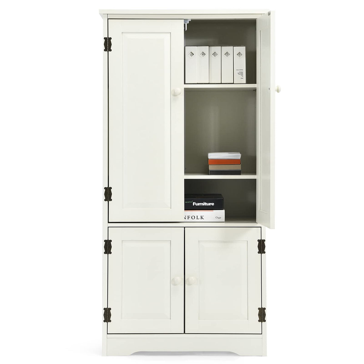 Freestanding Storage Cabinet, Antique Low Floor Cabinet, Pantry Cabinet Wooden Cupboard Organizer w/Adjustable Shelf & Anti-Tilt Design, for Living Room Bedroom Bathroom