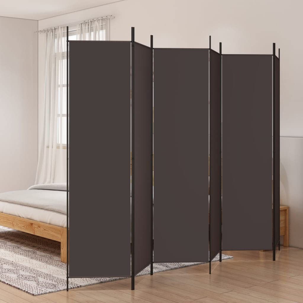 6-Panel Brown Fabric Folding Room Divider