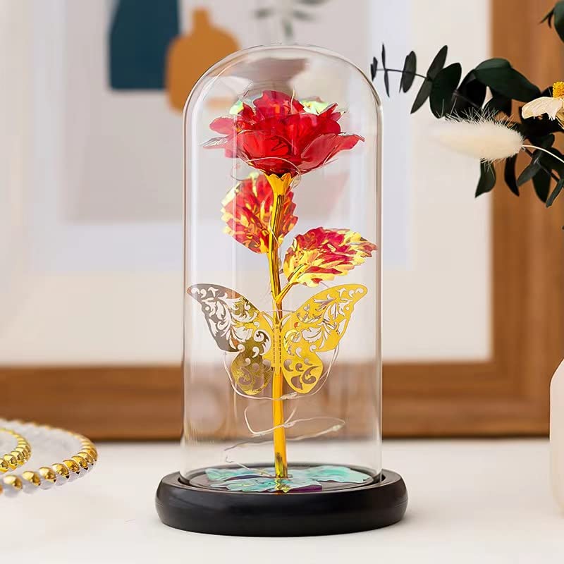 LED Rose in Glass Dome – Red, Blue or Purple