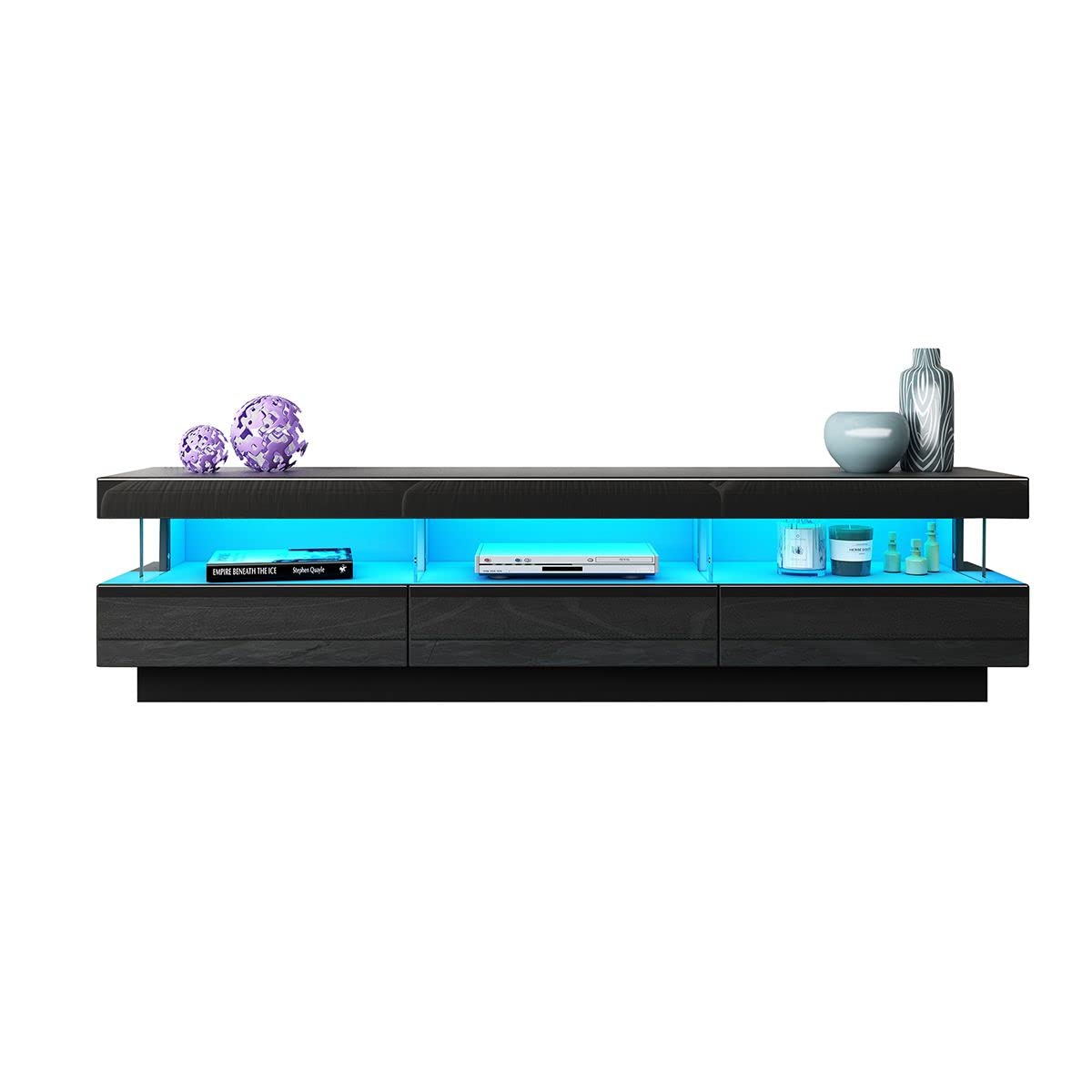 Luxsuite LED TV Stand Cabinet TV Unit Storage Entertainment Console High Gloss Front 3 Drawer
