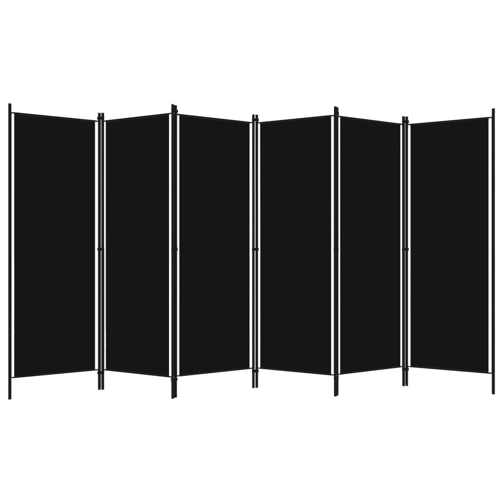 300 × 180 cm 6-Panel Black Fabric Room Divider