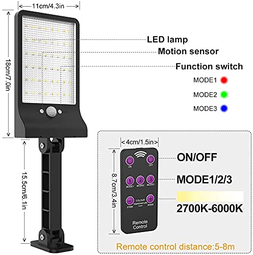 48 LED Waterproof Solar Security Lights with 3 Modes and Colour Temperature Adjustment
