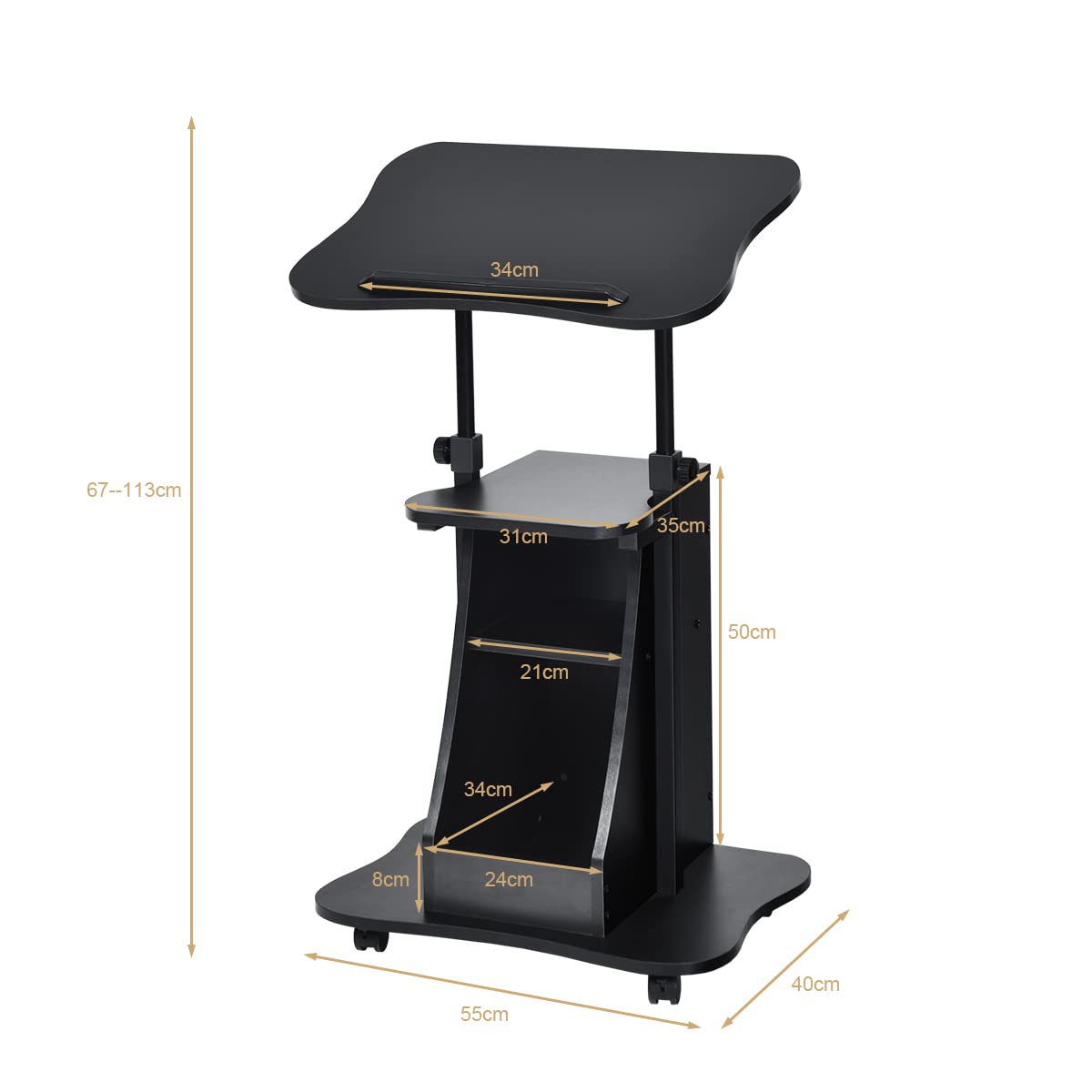 Mobile Height-Adjustable Laptop & Podium Desk with Storage