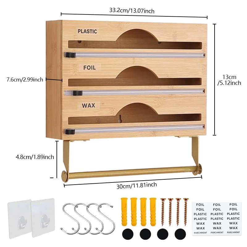 3-in-1 Bamboo Wrap Dispenser with Sliding Cutters