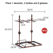Bronze Wine Display Stand for 2 Bottles, 6 Glasses & Decanter