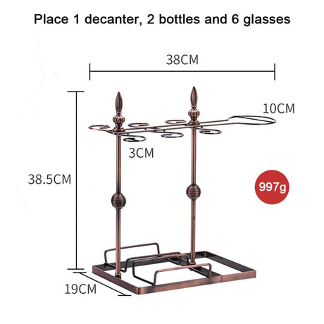 Wine Glass Holder Stand Wine Organiser Rack can Holds Up to 1 Decanter, 2 Bottles and 6 Glasses for Home Bar Furniture,Bronze