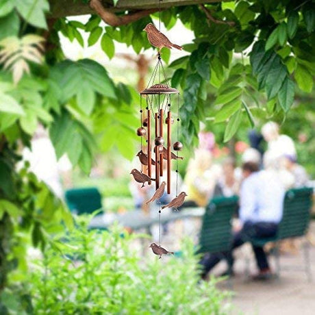 Bird Wind Chimes-4 Hollow Aluminum Tubes -Wind Bells and Birds-Wind Chime with S Hook for Indoor and Outdoor