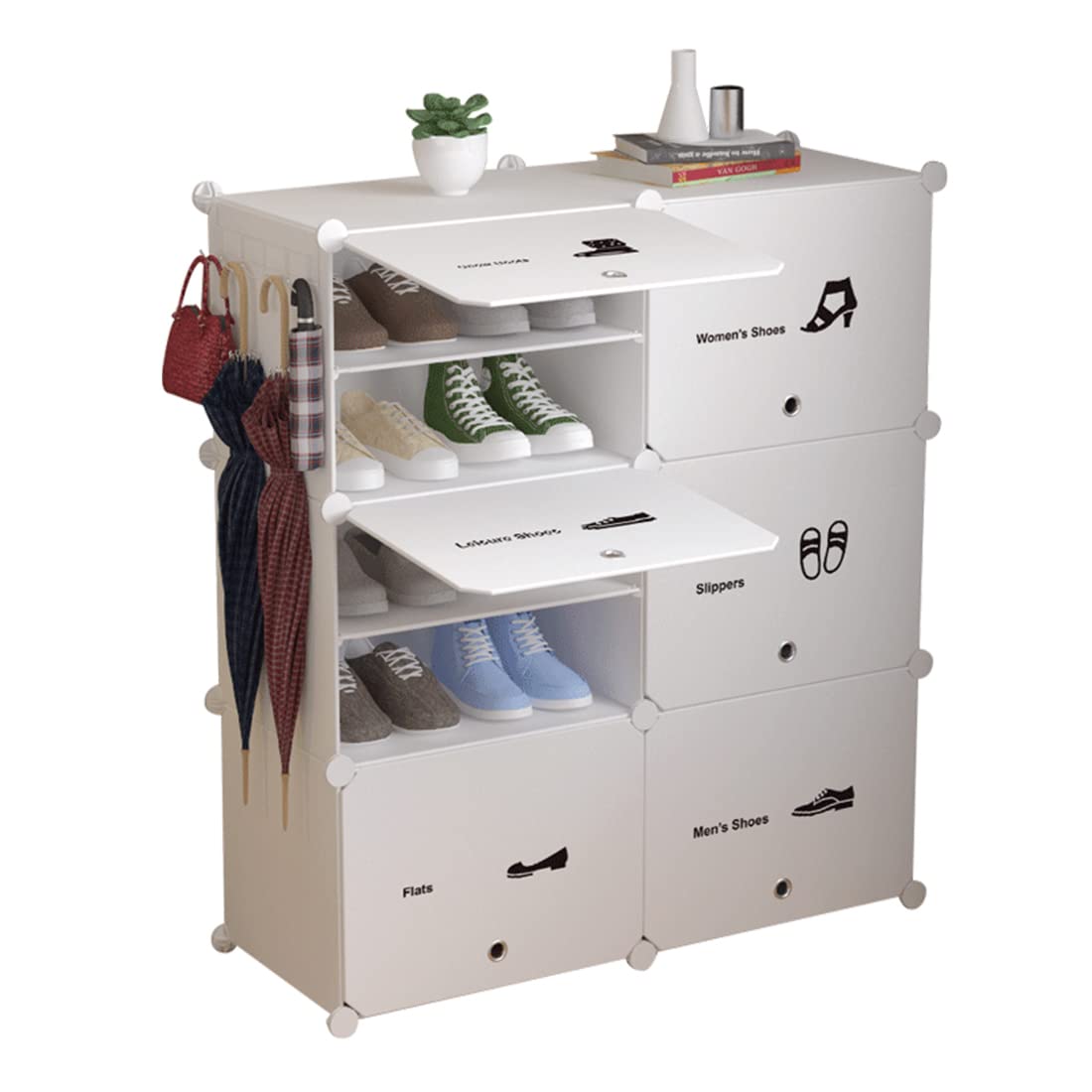 2 × 6 Modular Shoe Cabinet with Hooks – Up to 24 Pairs