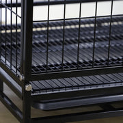 38" Dog Cage with Wheels and Removable PVC Plastic Tray, Portable Sturdy Kennel House with 2 Door and Metal Frame