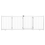 Wooden Pet Safety Gate Free Standing Walk Over Dog Gate,Retractable Puppy Playpen,Enclosure Security Fence for Dog Stair Doorway Barrier with Door Indoor,236CM Extra Width 80CM Tall,White
