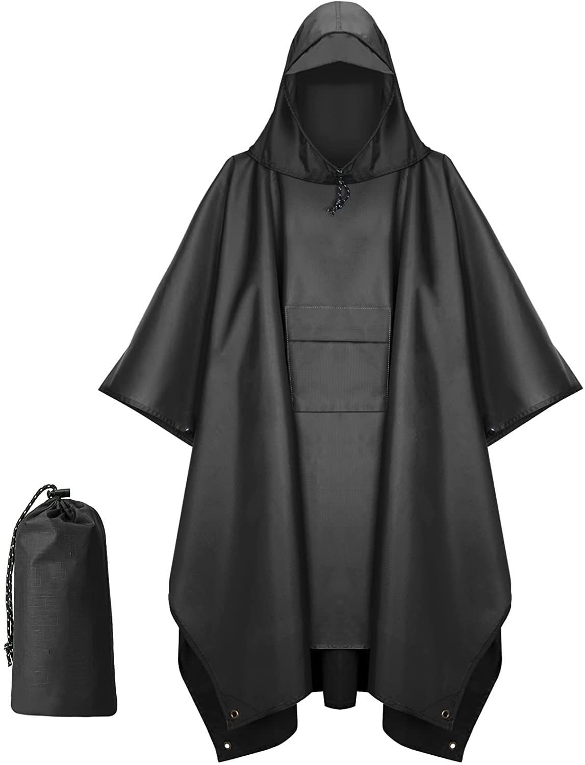 Adult Hooded Waterproof Rain Poncho with Reflective Strips
