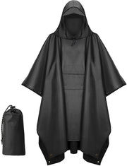 Adult Hooded Waterproof Rain Poncho with Reflective Strips