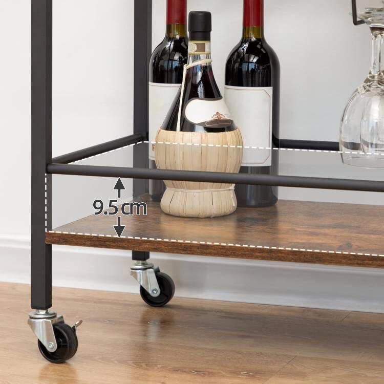 3-Tier Bar Cart with 4-Bottle Rack & 6-Glass Holder