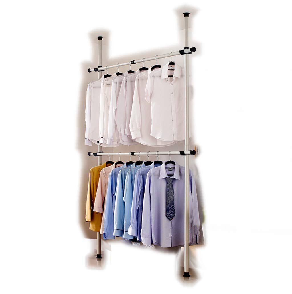 Goldcart Ceiling-to-Floor Double Garment Rail with Reach Hook