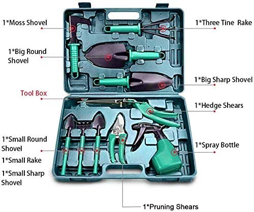 Garden Tools Set,10 Piece Gardening Gifts Stainless Stee Garden Tool Set with Storage case with Garden Trowel Pruners ，Rake, Shovel, Trowel, Sprayer, and More -Garden Gifts for Men & Women