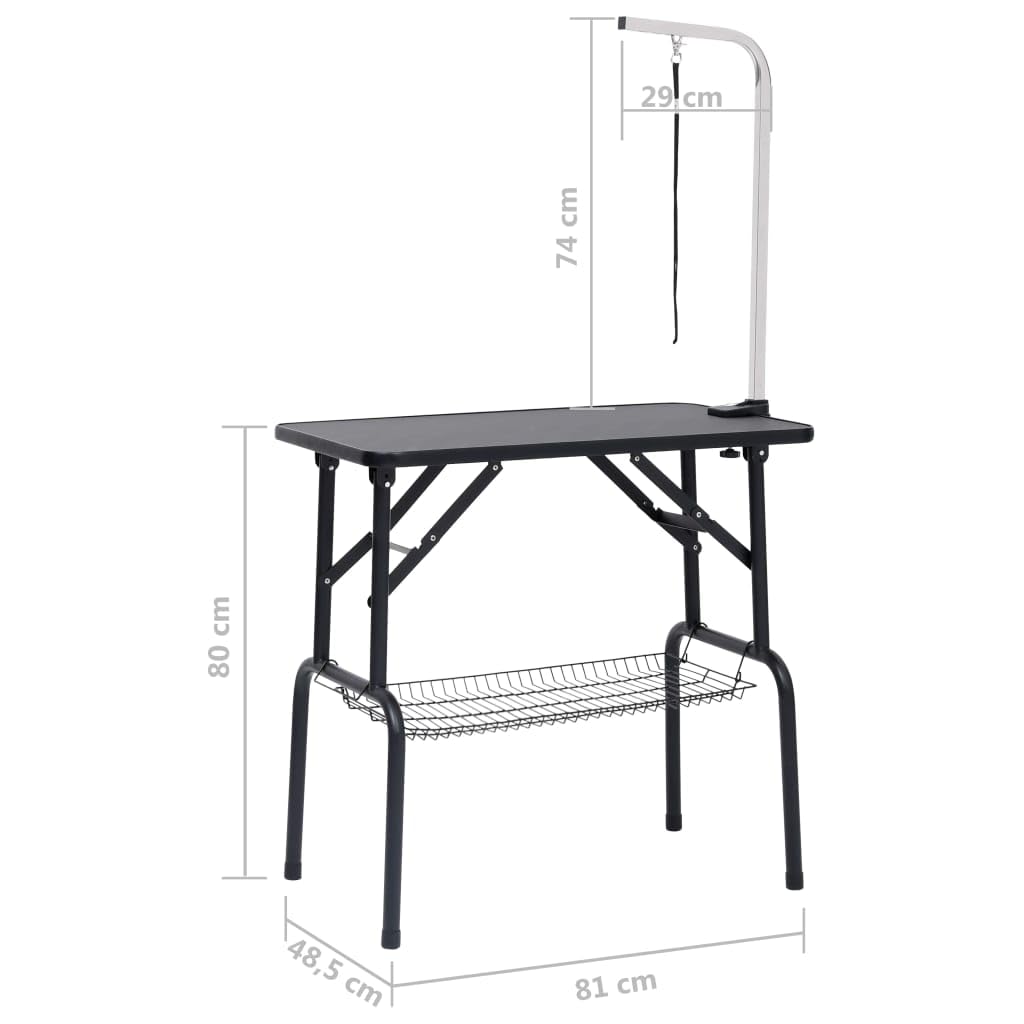 Foldable Pet Grooming Table with Adjustable Arm & Storage Basket