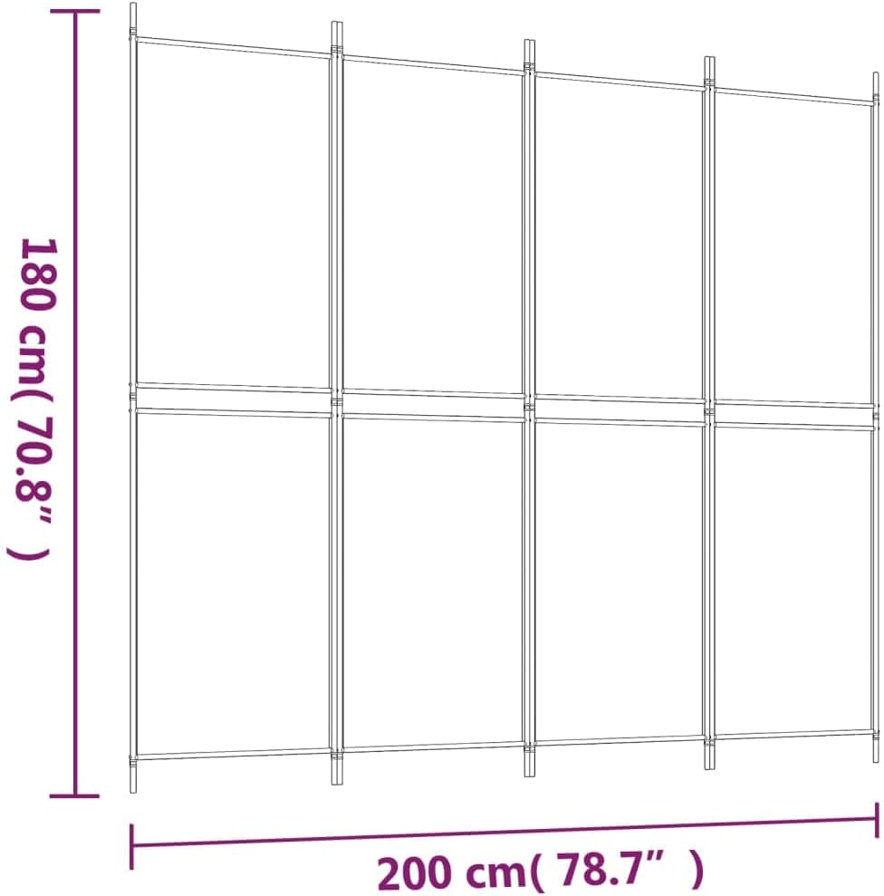 200 × 180 cm 4-Panel White Fabric Room Divider